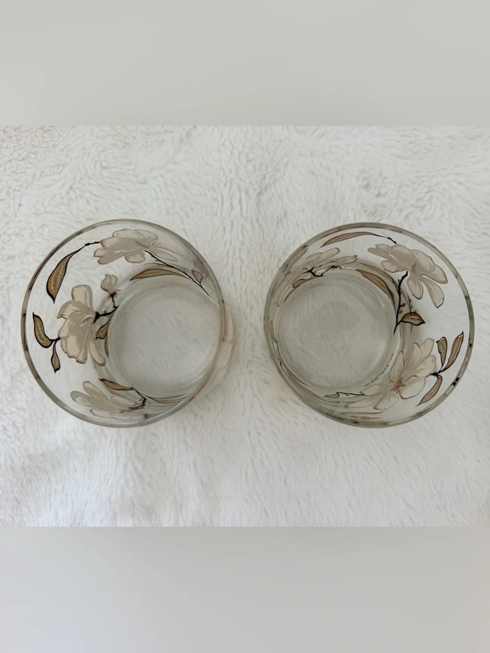 Vintage Culver Ltd Magnolia Gold Flower Lowball Glasses - Set of 2 - Midcentury